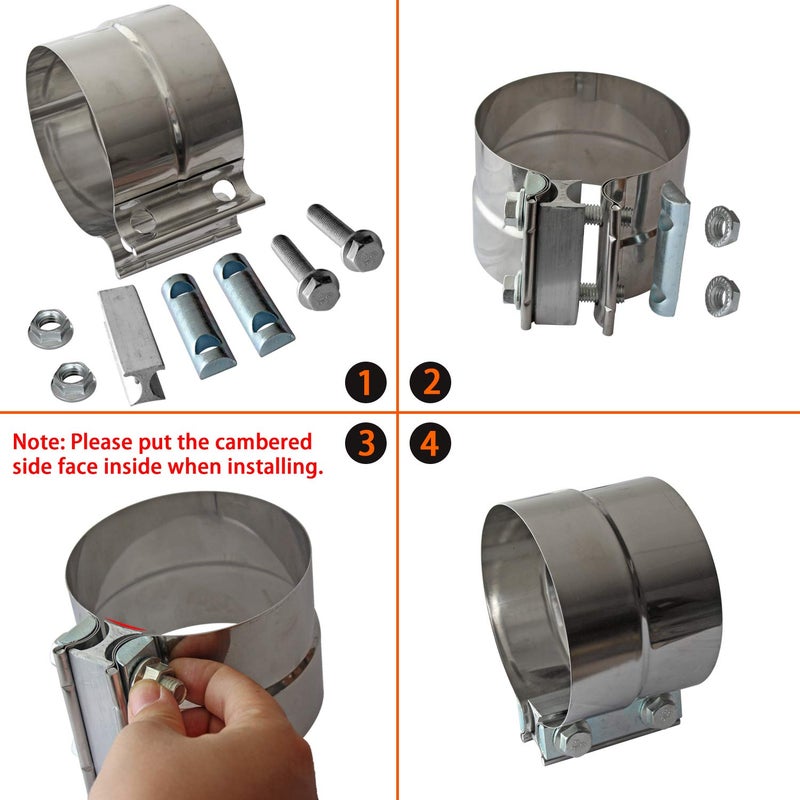 LEDAUT Exhaust Band Clamps 5" Lap Joint - Stainless Steel With 1 Block 2Pcs For 5" Od To 5" Id Exhaust Pipe, Muffler, Elbow And Exhaust Tubing Connection(2 Pack) - Image 5